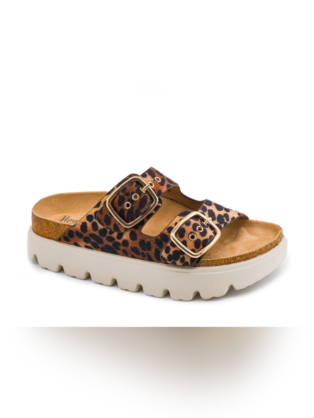Corkys Leopard Print Rumor Has IT Double Buckle Slide Sandal with Cream Platform